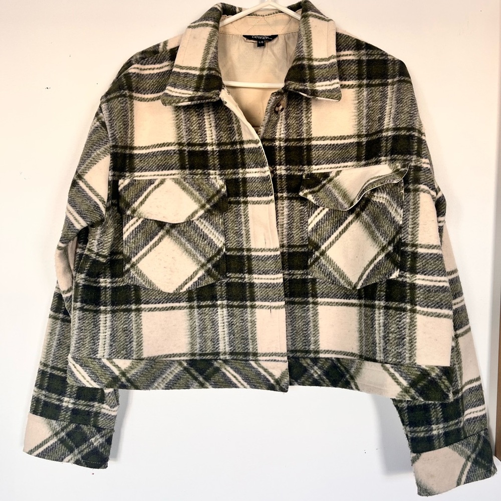 George Women's Plaid Utility Jacket in Green and Cream